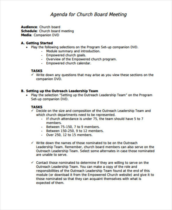 Printable Church Staff Meeting Template Excel