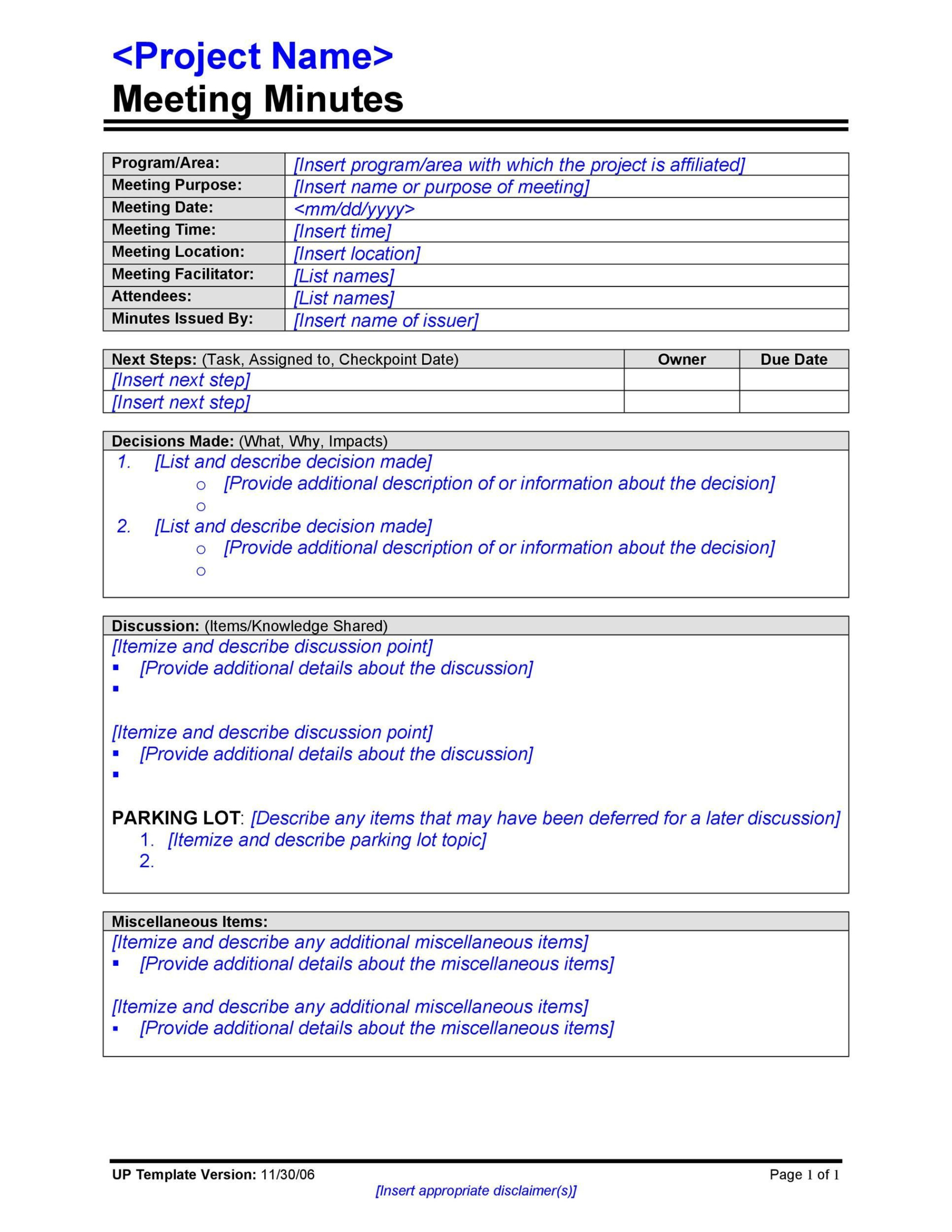 Printable Company Team Meeting Recap Template Pdf