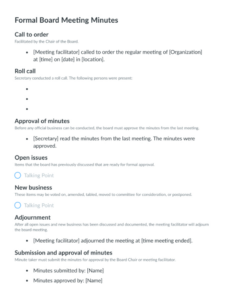 Printable Corporate Board Of Directors Meeting Minutes Template Example