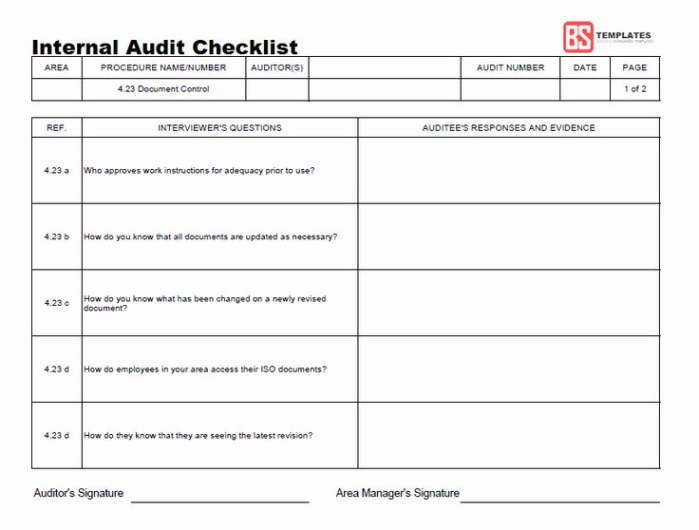 Printable Internal Audit Opening Meeting Template Sample