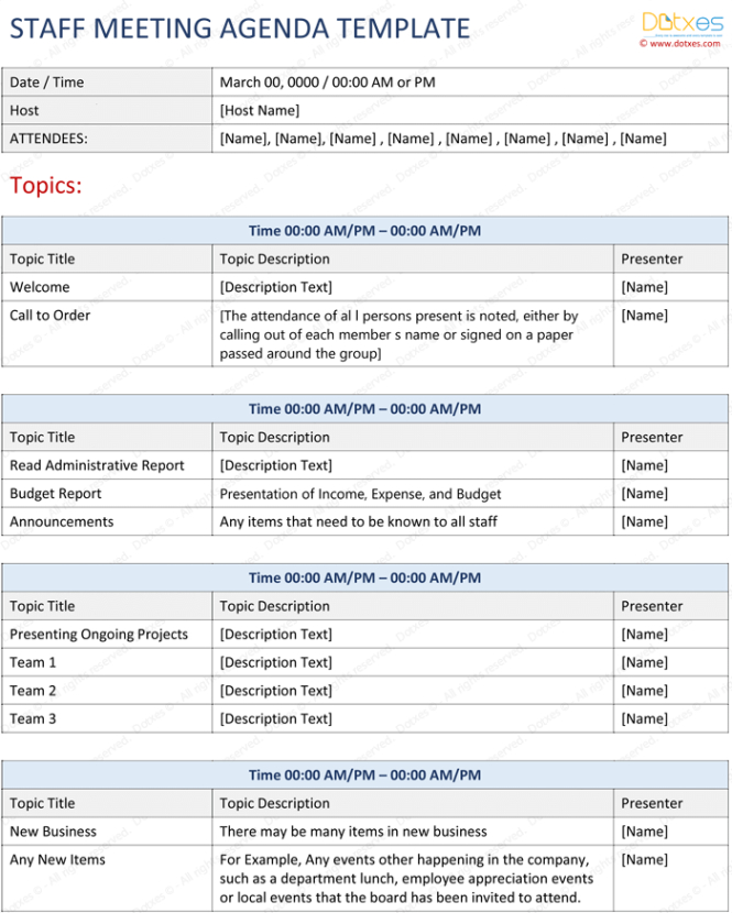 Printable Salon Staff Meeting Template Example