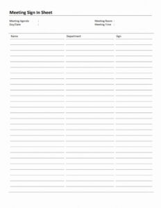 Printable Staff Meeting Sign In Sheet Template