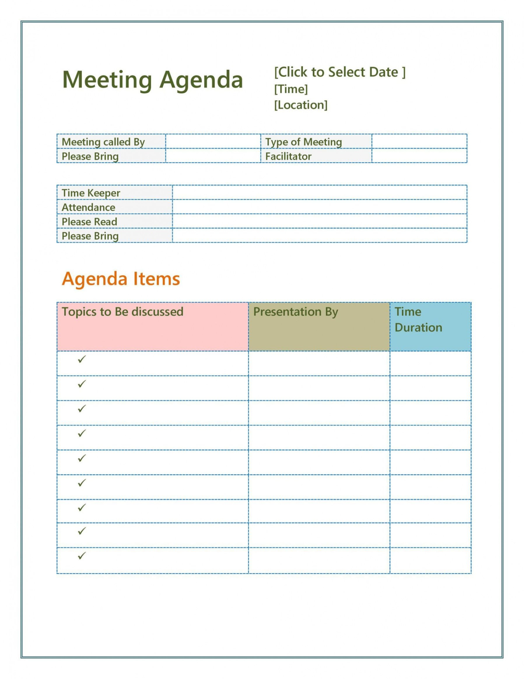 Sample All Staff Meeting Template Excel