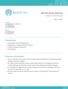 Sample Business Meeting Recap Template Example