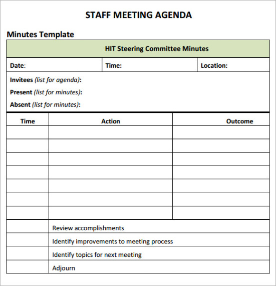 Sample Childcare Staff Meeting Minutes Template Excel