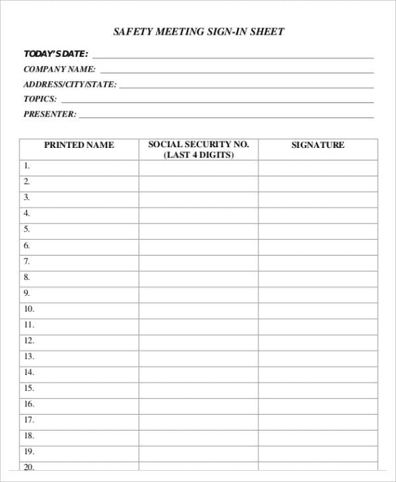 Sample Committee Meeting Sign In Sheet Template Excel