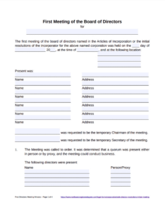 Sample Corporate Board Of Directors Meeting Minutes Template Word