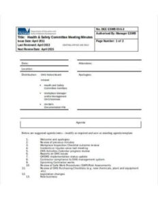 Sample Joint Worksite Health And Safety Committee Meeting Minutes Template Excel