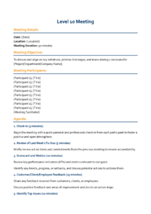 Sample Traction Level 10 Meeting Template Word