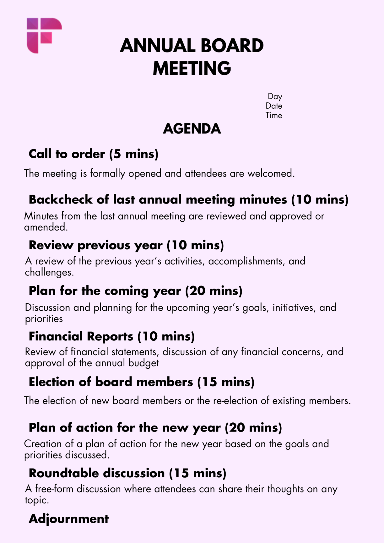 Blank Annual Corporate Meeting Minutes Template Word