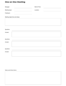 Blank Questions Employee One On One Meeting Template Pdf