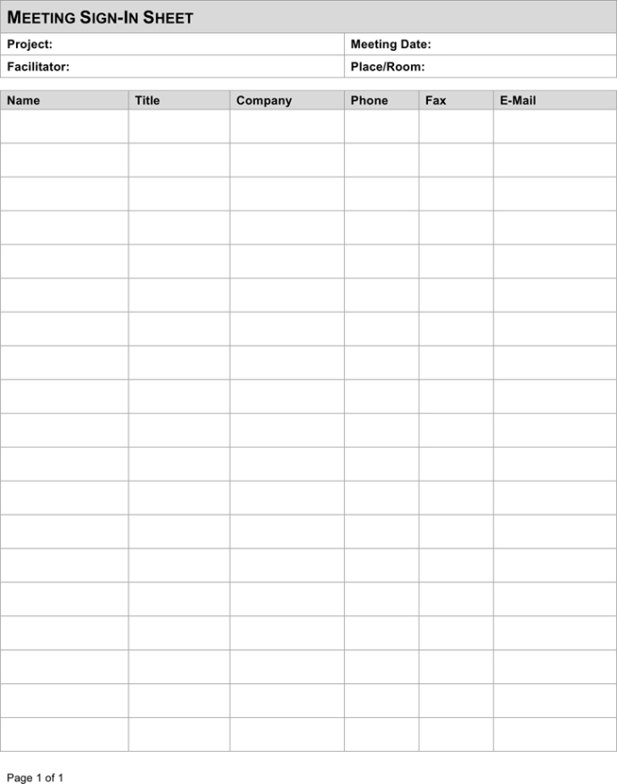 Editable Board Meeting Sign In Sheet Template Example