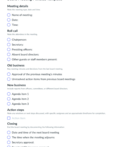 Editable Board Meeting Summary Template Word