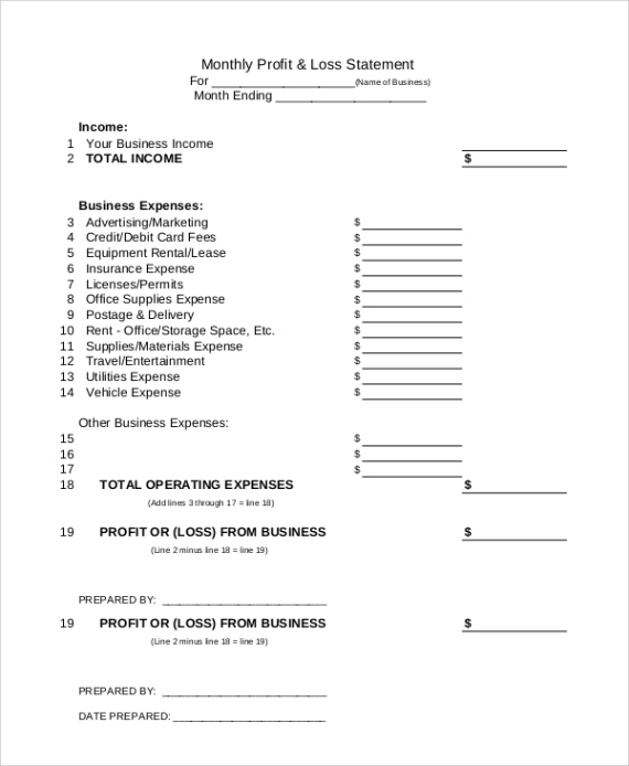 editable free 10 profit and loss statement samples in pdf  excel monthly profit and loss statement template excel