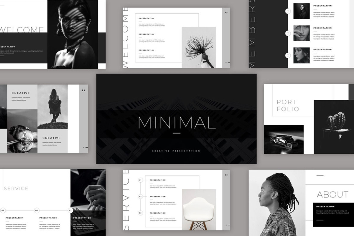 Editable Minimal Black And White Presentation Por Artistic En Poweredtemplate Plantilla De Powerpoint 09615 Black And White Presentation Template Word