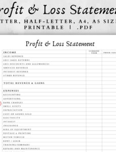 editable profit and loss statement profit and loss spreadsheet p and l p and rental property profit and loss statement template pdf