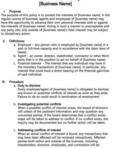 employee conflict of interest policy templates  word  pdf no conflict of interest statement template sample