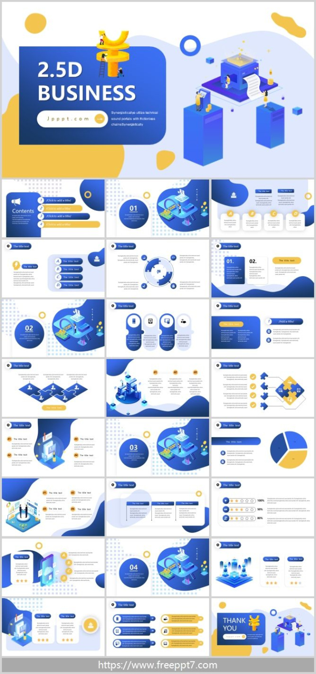 Free 25D Flat Business Powerpoint Templates  Business Ppt Templates Powerpoint Templates Blue And Yellow Presentation Template Sample