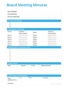 Free Blank Action Items Meeting Minutes Template Example