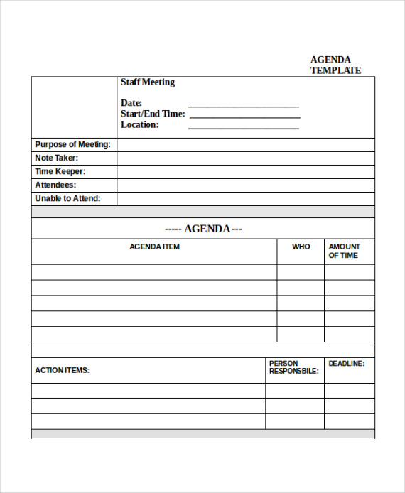 Free Blank All Staff Meeting Template