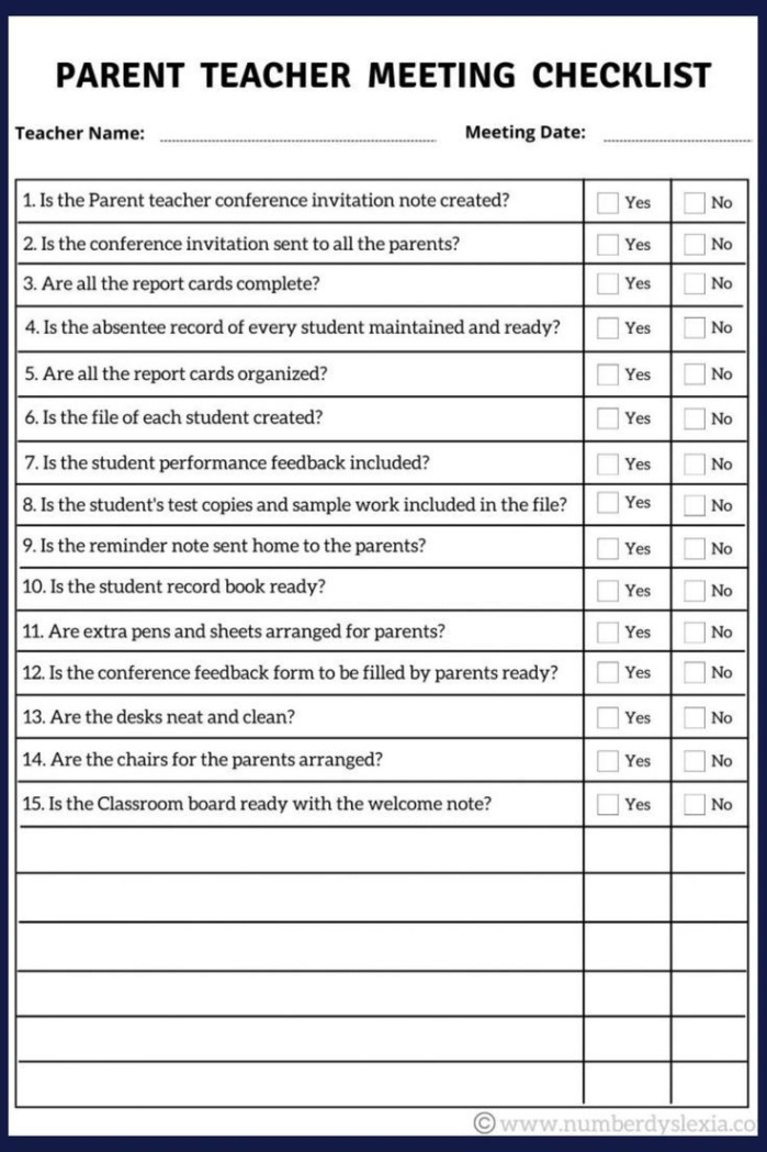 Free Blank Beginning Of The Year Teacher Goal Meeting Template Example