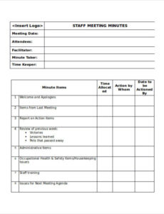 Free Blank Board Meeting Minutes With Action Items Template Example