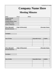 Free Sample Association Board Meeting Minutes Template Excel