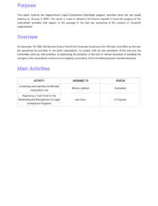 Free Sample Board Meeting Committee Report Template Excel