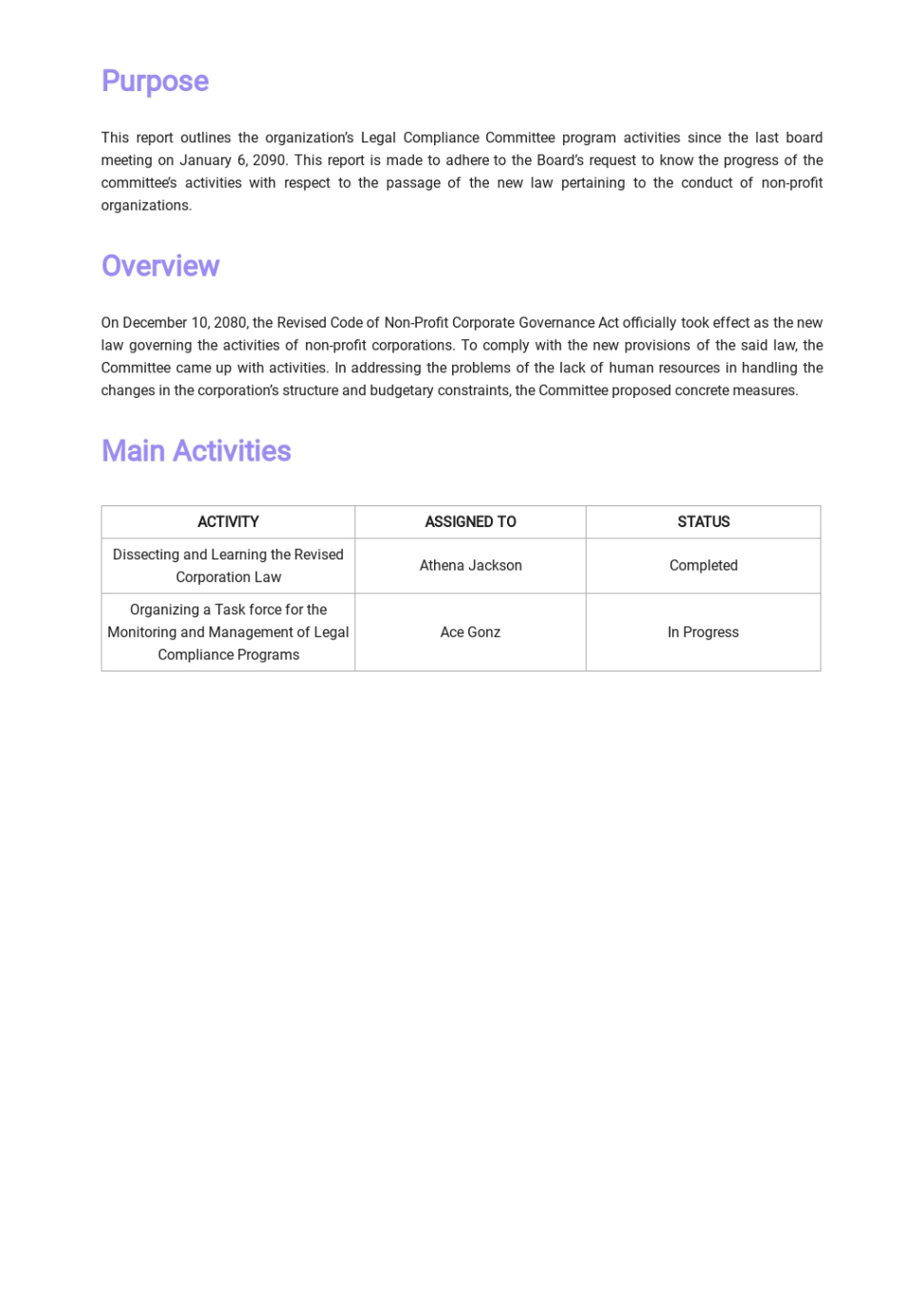 Free Sample Board Meeting Committee Report Template Excel