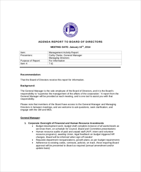 Free Sample Board Of Directors Meeting Template Pdf