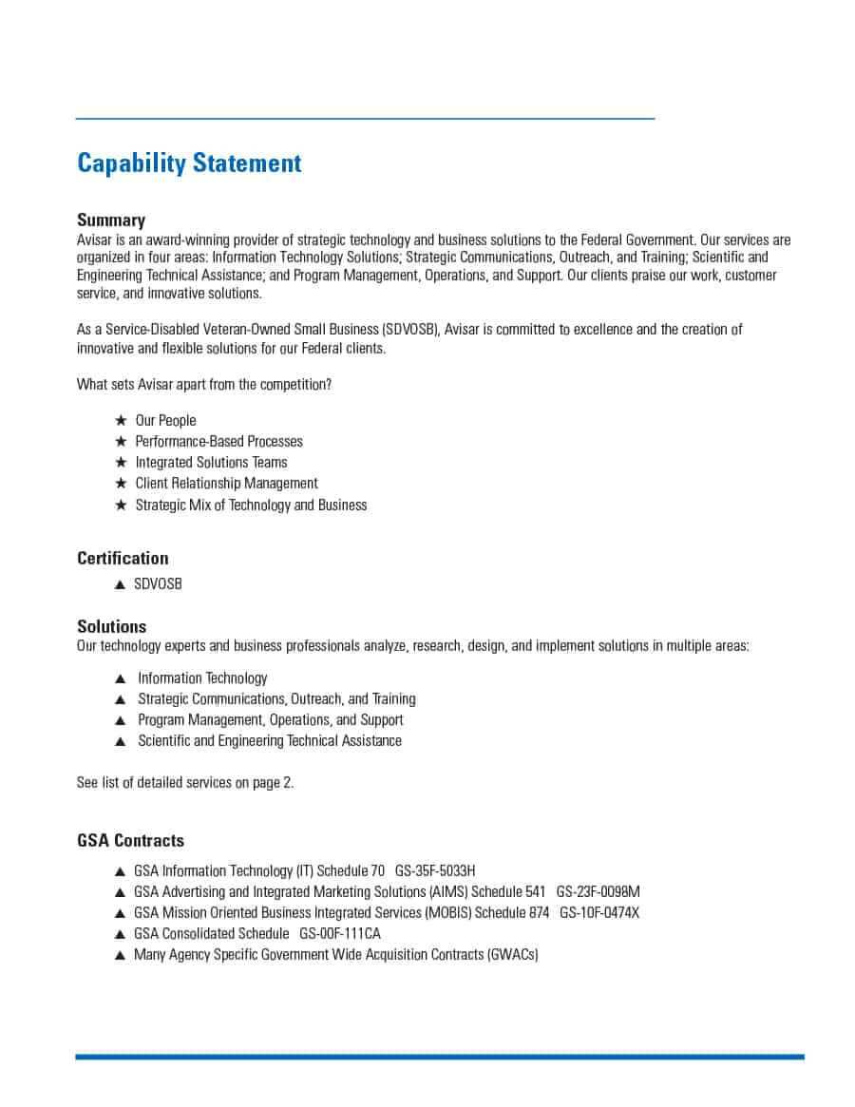 free small business capability statement template small business capability statement template example