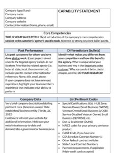 printable 20 free capability statement templates  examples construction company capability statement template example