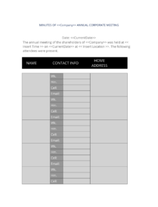 Printable Annual Corporate Meeting Minutes Template Doc