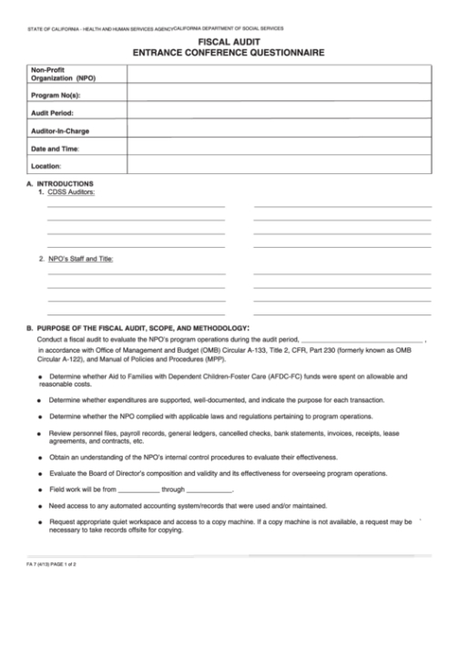 Printable Audit Entry Meeting Template Example