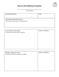 Printable Manager Employee One On One Meeting Template Example