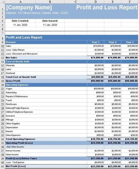 profit and loss statement template  free download  freshbooks business profit and loss statement template word