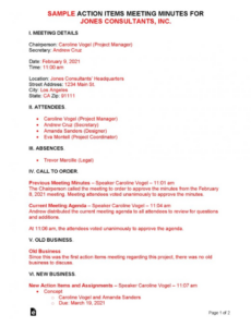 Sample Action Items Meeting Minutes Template