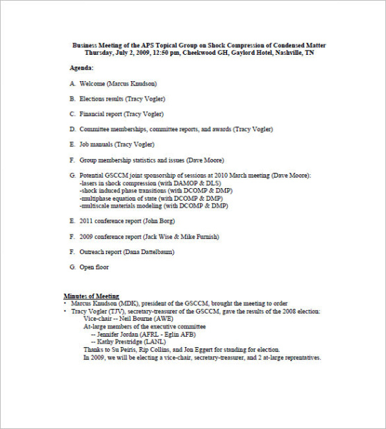 Sample Body Corporate Meeting Minutes Template Sample