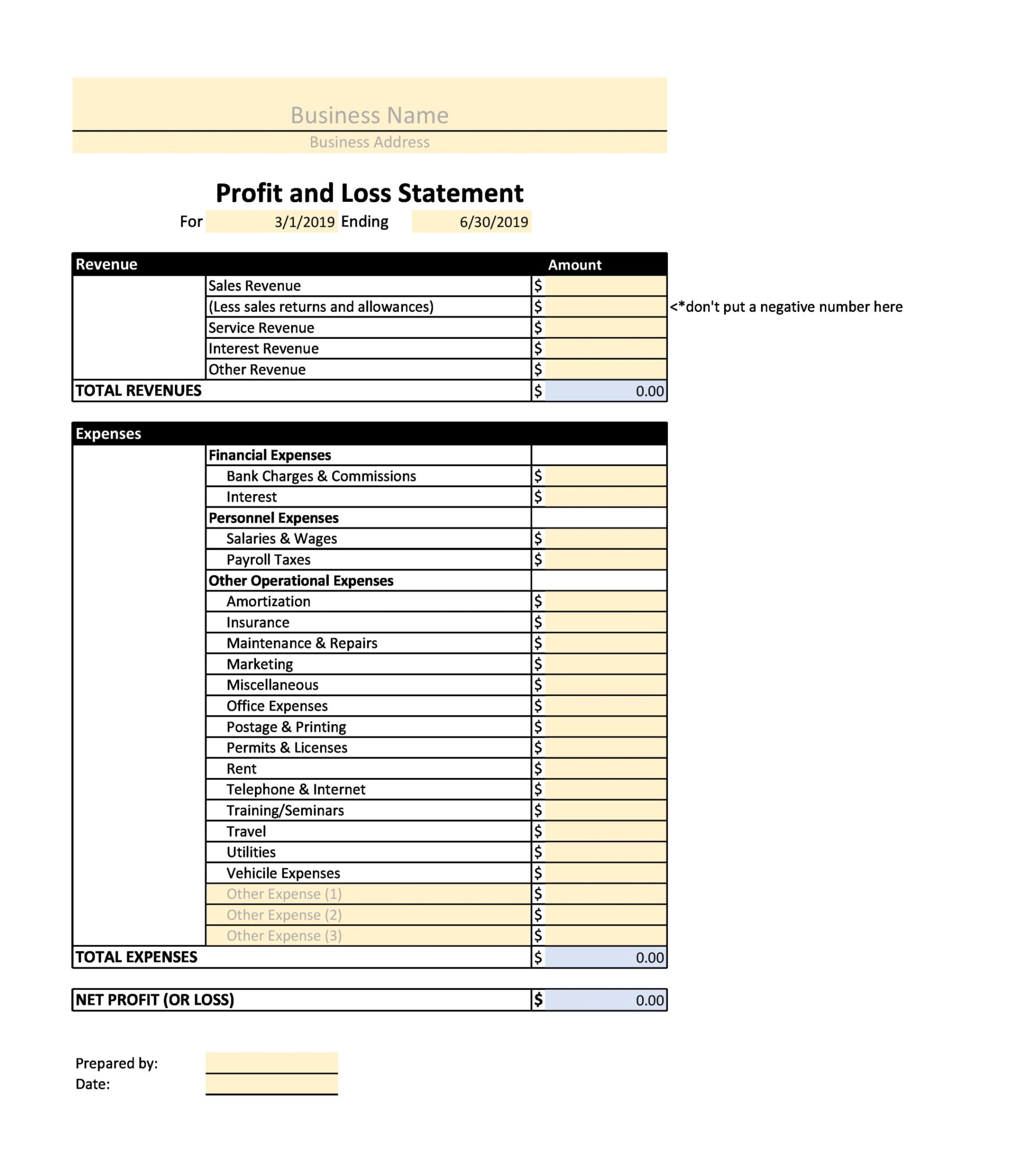 sample free ytd profit and loss statement template  printable templates rental property profit and loss statement template