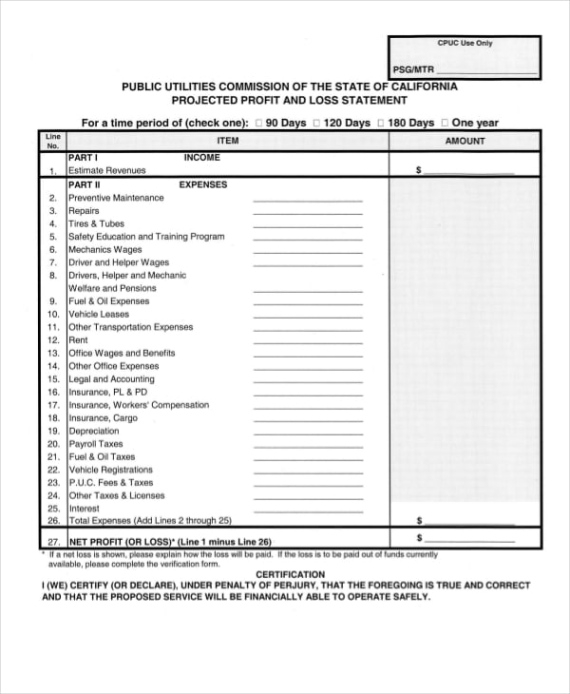 sample profit  loss statement template  13 free pdf excel documents download projected profit and loss statement template doc