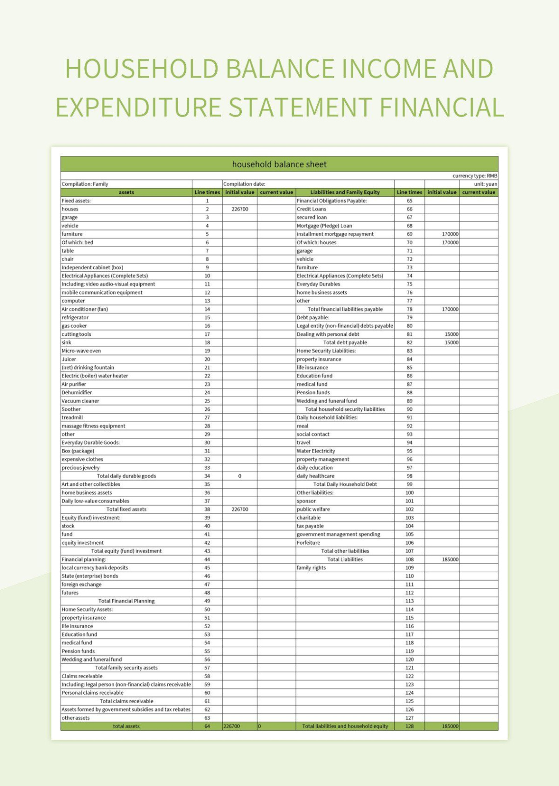 editable household balance income and expenditure statement financial excel income and expenditure statement template