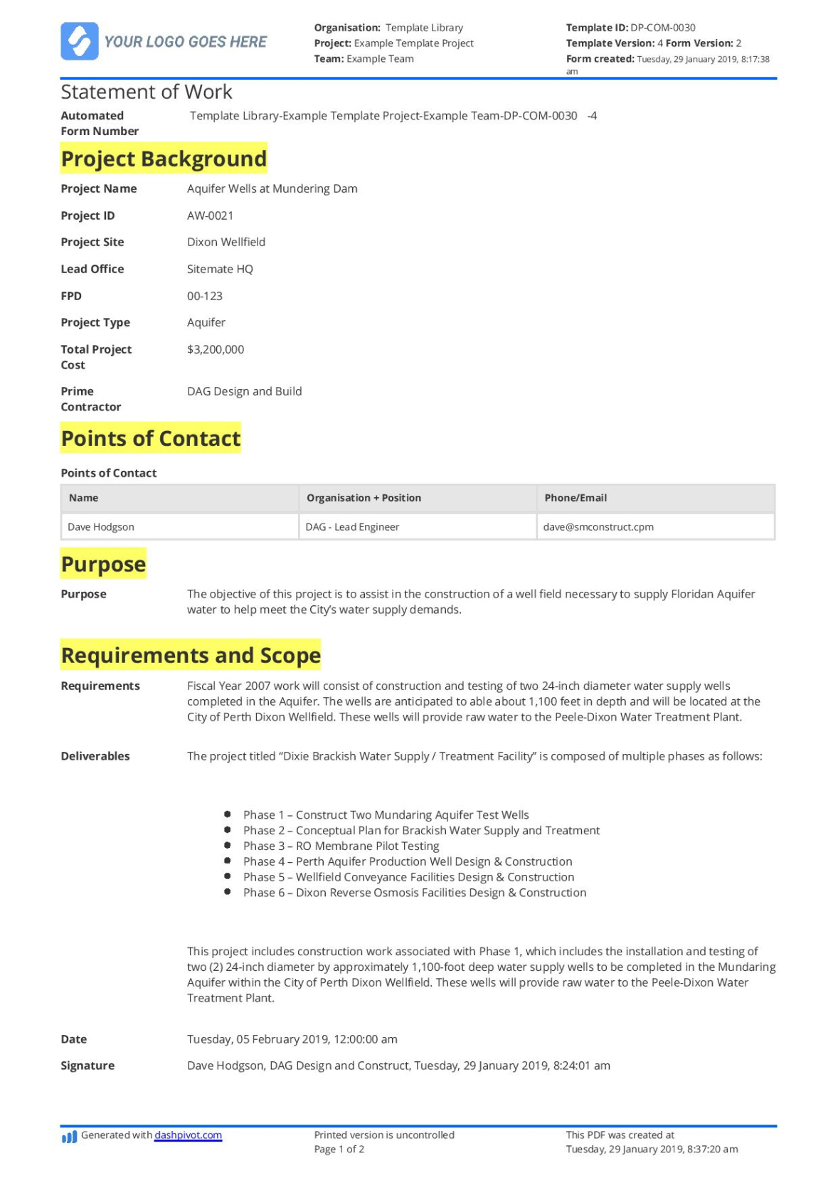 free construction statement of work example free and customisable sow statement of work template pdf