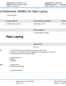 free pipe laying safe work method statement swms safe work method statement template