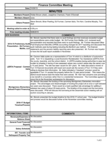 Free Sample Finance Committee Meeting Minutes Template Word