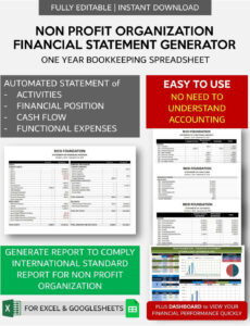 non profit organization financial statement generator  etsy non profit organisation financial statement template word