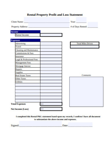 printable rental property profit and loss statement template for your needs property management owner statement template doc