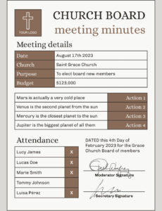 Sample Church Board Meeting Minutes Template Doc