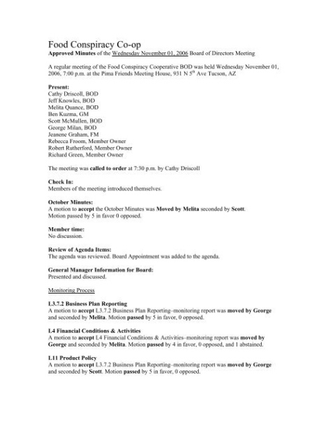 Sample Food Committee Meeting Template Pdf