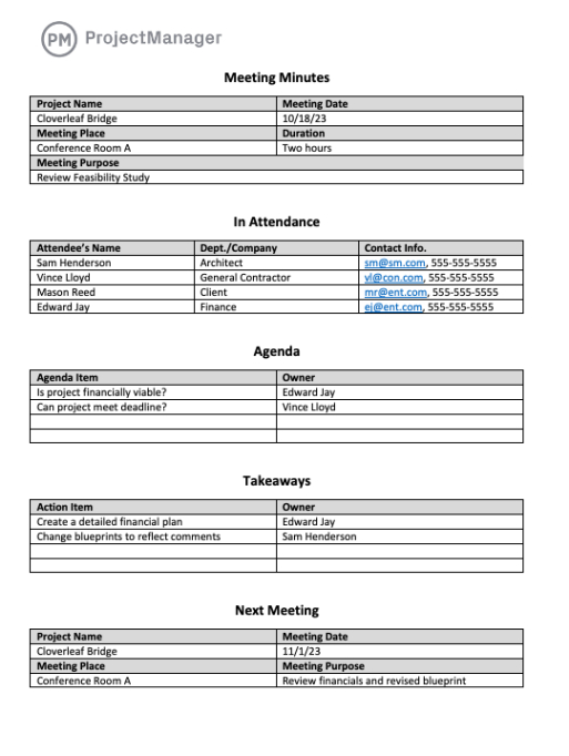 Company Team Meeting Recap Template Excel Sample