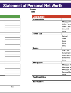 Editable Business Net Worth Statement Template Doc Sample